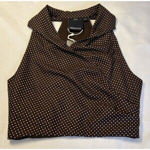C/MEO COLLECTIVE Brown Polka Dot Wrap Halter Top Small Cropped Zip Back Y2K 90s